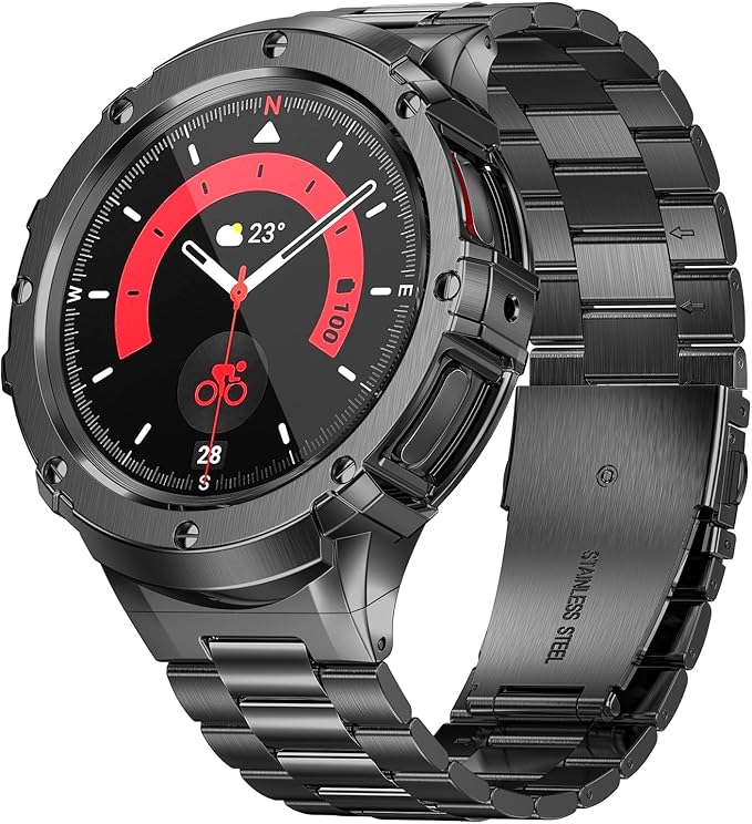 SUPLINK Metal Case and Band Compatible with Samsung Galaxy Watch 7 Bands for Men, Stainless Steel Protective Case Bumper Band for Samsung Galaxy Watch 7 44mm, Space Grey