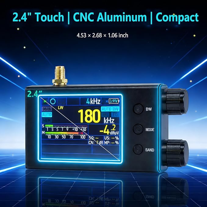 TEF6686 Pocket Mini Radio V2.2 | FM/AM/SW/LW/MW Shortwave Radio Receiver with RDS | 2.4-Inch Touchscreen Color Display, CNC Aluminum Alloy Shell, 1000mAh Battery for Travel and Daily Use