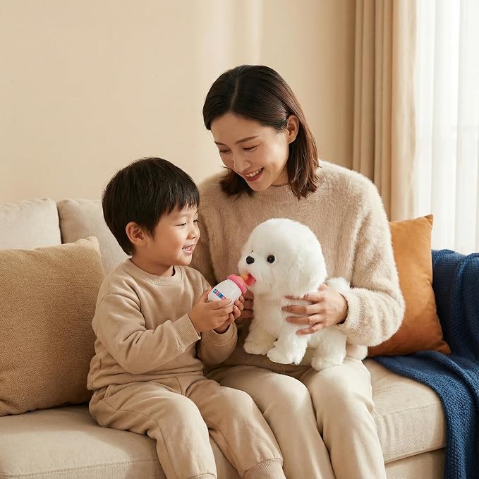 CU-MATE Interactive Maltese Simulation Dog-Realistic Puppy Electronic Toy Dog with Walking/Barking/Wagging Tail/Talking- Robotic Pet Toy Present Gift for Toddler Girls Boys