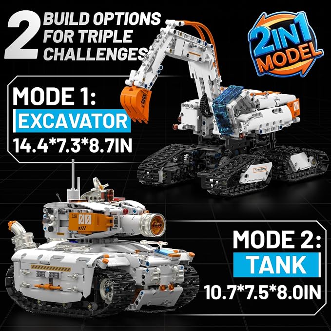 HPROMOT 2 in 1 STEM Building Kit, 1129PCS App & Remote Control Excavator Tank Coding Robot, Technic Programmable Construction Blocks, Educational Engineering Science Gift for Boys Girls Ages 8-16