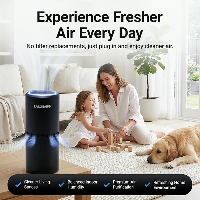 LabCharge Small Ionic Air Purifier for Home & Bedroom – Silent HEPA Filter – Covers 250 Sq Ft – For Pet Hair, Smoke, Dust, Odors & Dander – Compact Black Design – Pack of 5
