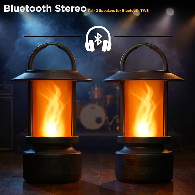 FoxFlame Bluetooth Outdoor Speakers-Realistic LED Flame with 13Color Options, Powerful 5W Sound,Wireless Outdoor Speakers with Deep Bass for Parties,Camping,Tailgating & Home Ambience (1Pack)