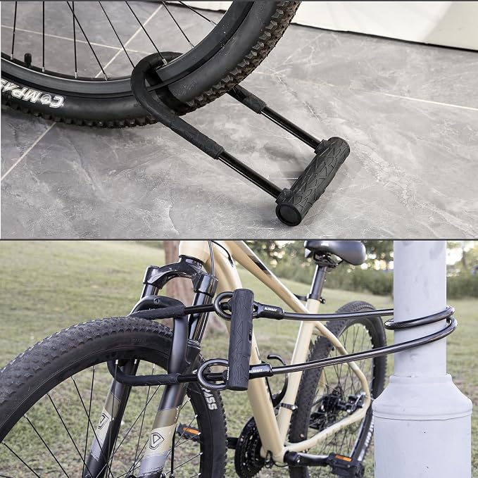 Heavy Duty Bike U Lock - Super Strong 12 Ton Shear, 20mm U Shape Lock Anti-Theft Silicone Covered Electric Scooter Lock Keyhole with Sliding Cover 4ft Steel Cable with Mounting Bracket and 3 Keys(L)