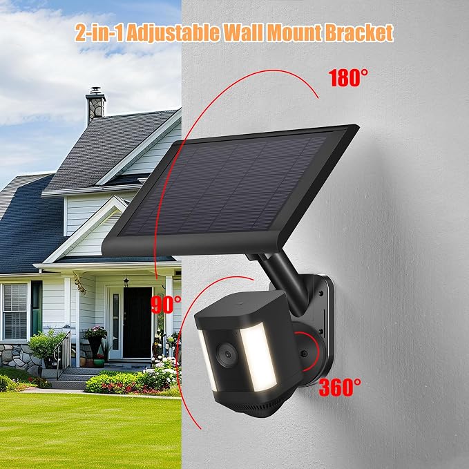 2 Pack Wall Mount for Cameras and Solar Panels, 2-in-1 Mount for Ring, Blink, Eufy, Arlo, Wyze, etc Solar Panel and Cam, with Ring Stick Up Cam/Spotlight Cam/Plus/Pro(Battery), Adjustable Angle
