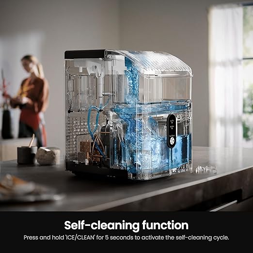 Kismile Nugget Ice Makers Countertop,Portable Ice Machine with Crushed Ice, 35lbs/Day,Self-Cleaning,One-Click Operation for Home Use(Stainless Steel Silver)