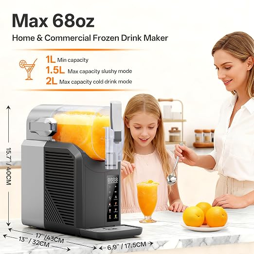 Slushie Machine, 2L/68oz Slushy Machine for Home & Party | Frozen Drink Machine with Self‑Cleaning, No Ice Needed, Ideal for Margaritas, Frappés, Milkshakes