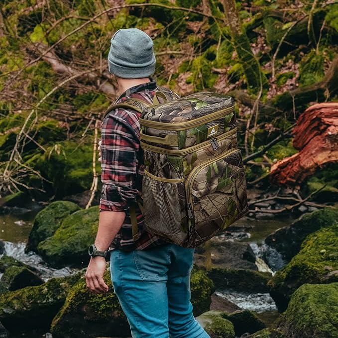 Laripwit Picnic Backpack Cooler - 54 Cans Large Soft Camo Lunch Backpack Bag Insulated Leakproof with Double Deck Compartment