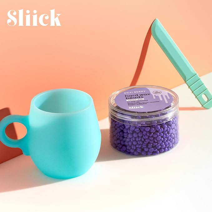 Sliick At Home Waxing Kit for Women – Acai Berry Scent, Hard Wax Kit for Hair Removal, Microwave Melting Cup, Applicator & Beads, At Home Wax Set