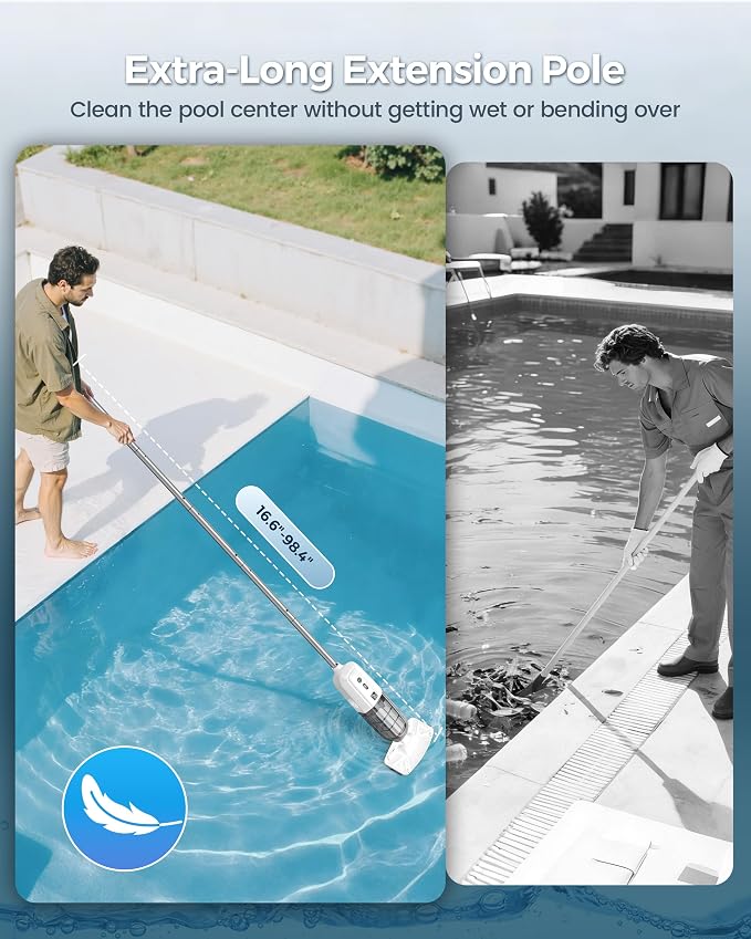 2026 Upgrade Cordless Handheld Pool Vacuum,Pool Vacuum for Above & Inground Pool,Rechargeable Pool Cleaner with Extention Pole,Up to 70-Min Runtime,Ideal for Leaves,Debris,Spas,Hot Tubs,Blue