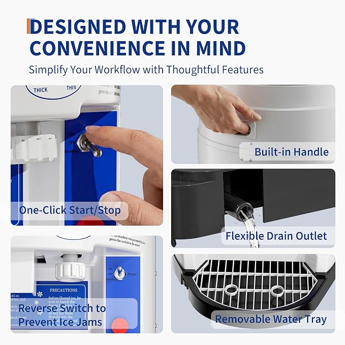 Garvee Commercial Ice Shaver Crusher 1200LBS/H, 700W Electric Snow Cone Maker, 500RPM Tabletop Ice Shaving Machine with 4.23Gal Hopper & Stainless Steel Blade for Home, Parties, Snack Bars, White