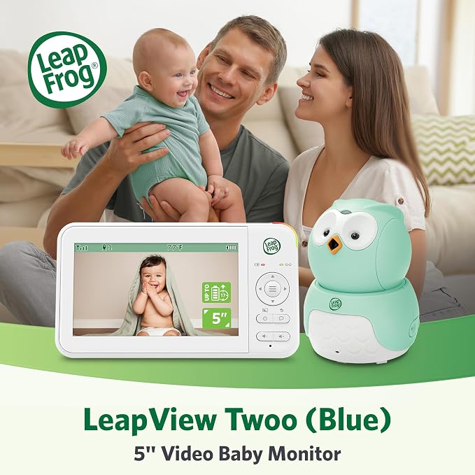 LeapFrog LeapView Twoo Video Baby Monitor (Non-WiFi), 5-Inch Screen, 360° Coverage Owl Camera | 31-Hr Battery, 1,000ft Range, Secure FHSS, VOX, Two-Way Talk, Temperature | Blue