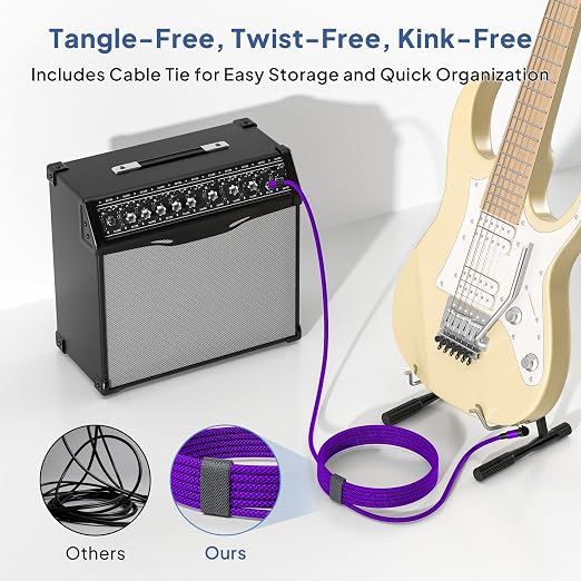 Elebase 1/4 Inch TRS Instrument Cable 20ft 2-Pack,Right-Angled to Straight 6.35mm Male Jack Stereo Audio Cord,6.35 Balanced Interconnect Line for Electric Guitar,Bass,Keyboard,Mixer,Amplifier,Speaker