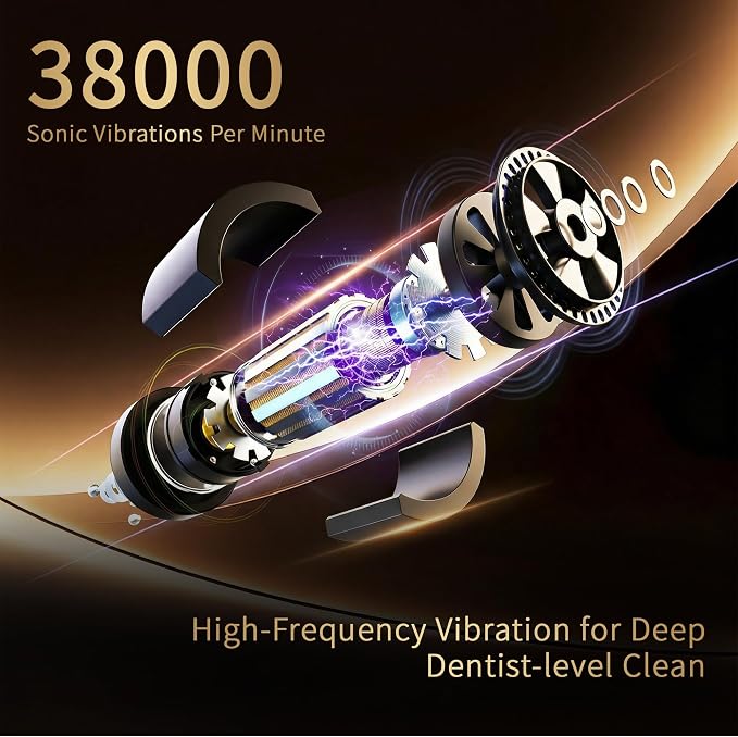 Electric Toothbrush with 4 Bamboo Heads, Bamboo Electric Toothbrush for Adults, Soft Castor Oil Bristles, 5 Modes, Smart Timer, Sonic Technology, IPX7 Waterproof, 60-Day Battery Life-Black