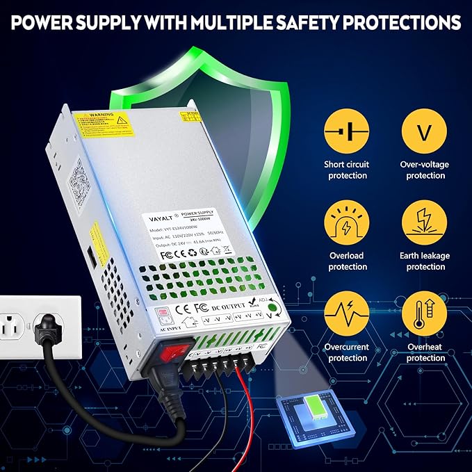 VAYALT DC 24V 41.6A 1000W Switching Power Supply, 110V/220V AC to DC Converter, Universal Regulated Switching, 24V Power Supply for CCTV Camera System, 3D Printer, LED Strip, Computer Project
