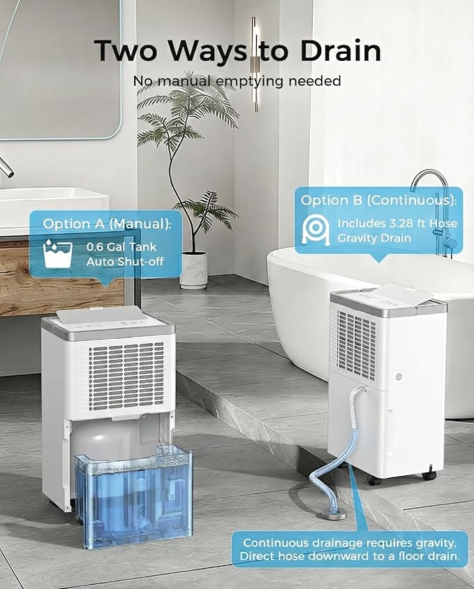 34 Pints Dehumidifier for Basement with Drain Hose, 2500 Sq.Ft, 38dB Quiet | 24HR Timer, 3-Color Indicator, Auto Defrost, Child Lock, for Home Bedroom Bathroom
