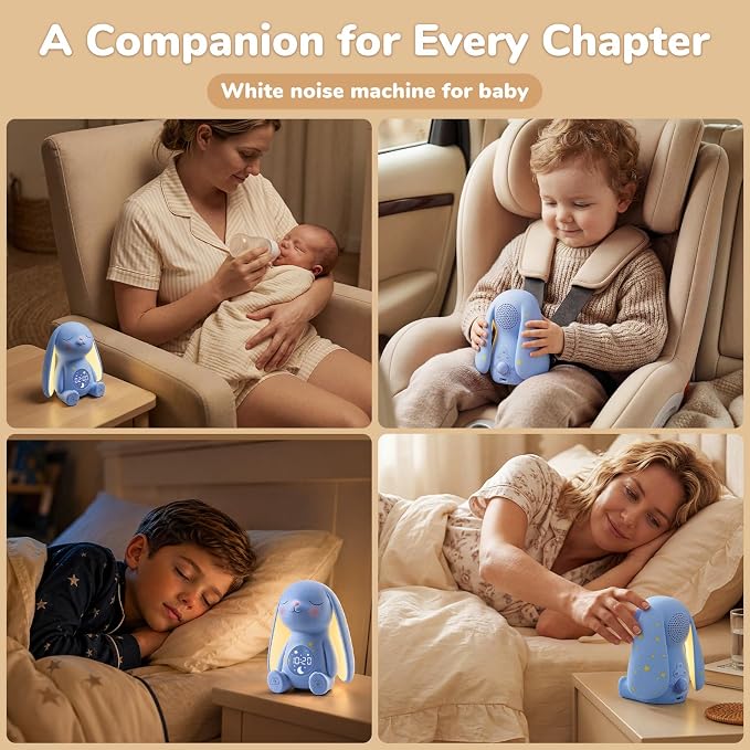 Mom's Choice Awards丨Bunny White Noise Sound Machine Baby for Sleep- AI Cry Detection, 100 Soothing Sounds, Full APP Access Included, Newborn Baby Boy Gifts, Night Light & Sleep Trainer, New Mom Gift