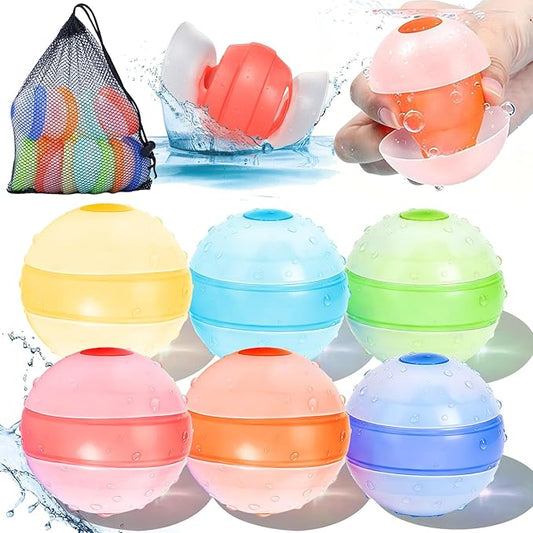 Self-Sealing Reusable Water Balloons for Kids – 6 Pack Soft Silicone Splash Balls, No Magnets, Quick-Fill Outdoor Water Battle Toys for Toddlers Boys Girls Ages 3+ (Reusable Water Balloons-6 Packs)