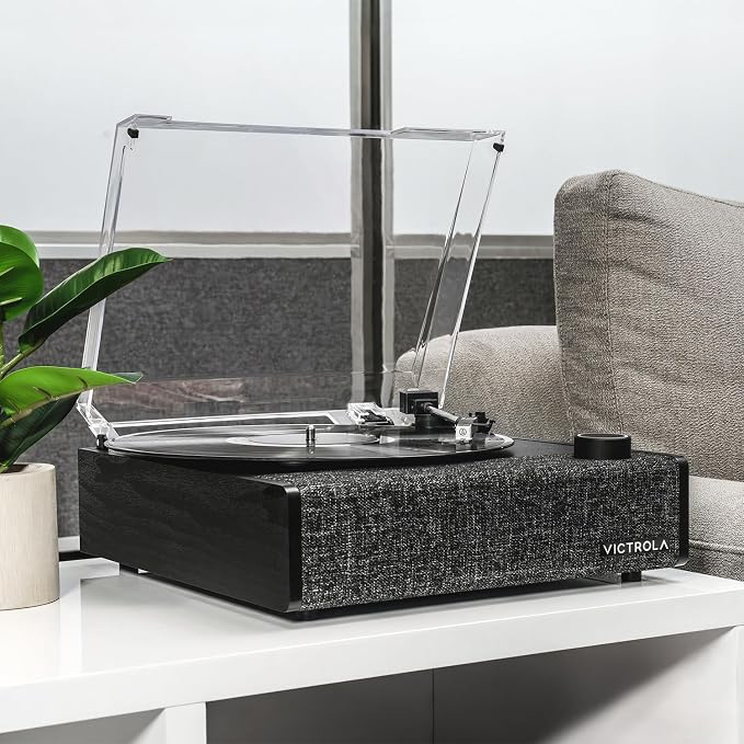 Victrola Eastwood II Record Player with Speakers – Bluetooth 5.1 and Vinyl Stream Technology, Vintage Style 3-Speed Vinyl Player, Audio Technica AT-3600LA Cartridge (Black)