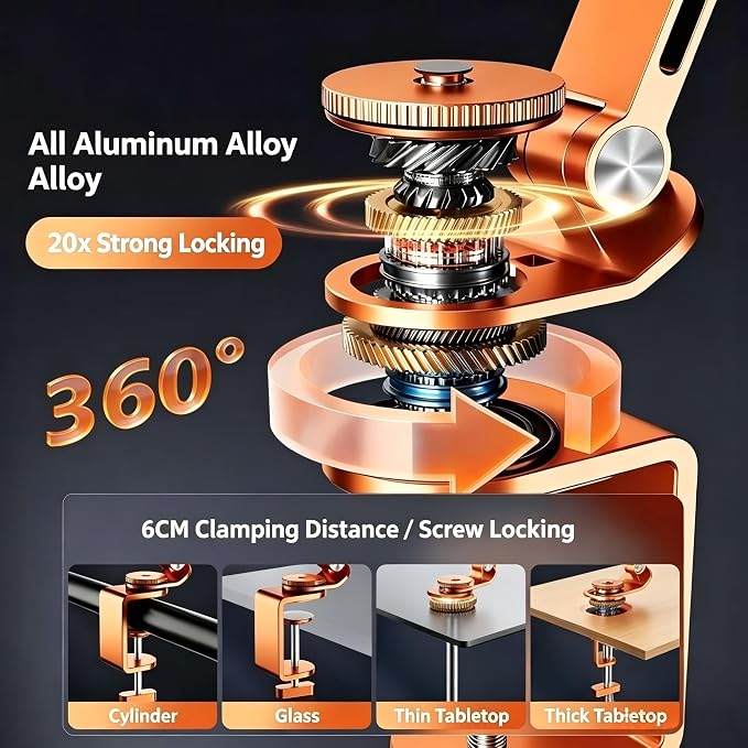 Magnetic Cell Phone Stand for Desk,360°Rotation Aluminum Tablet Holder,Hight Adjustable Foldable Phone Holder for 4-12.9" Devices Compatible with MagSafe/iPhone/Android/iPad (Orange)