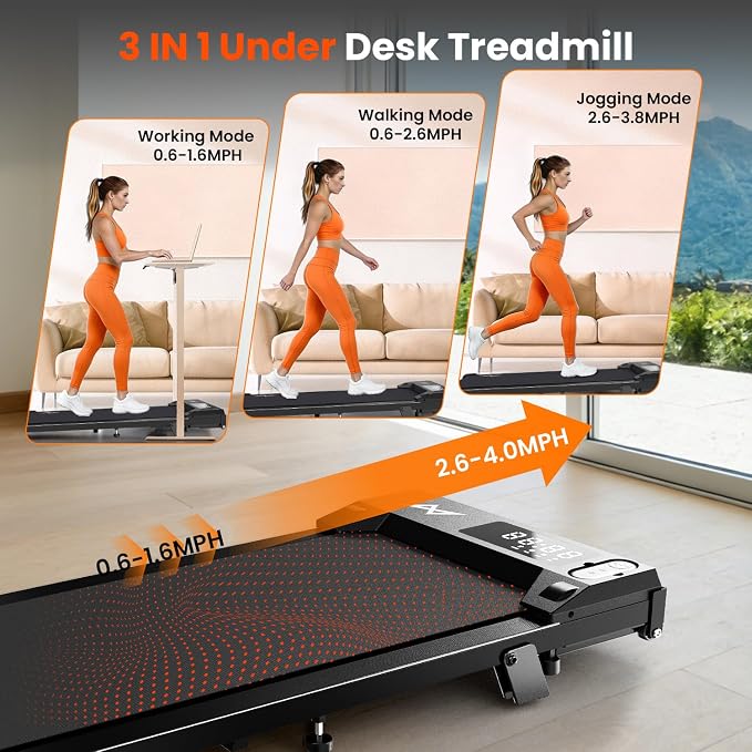 AXV Treadmills Walking pad with Incline Under Desk Treadmill for Home, Portable Slim Compact Treadmill Walk Running Machine with Adjustable Speed,Remote Control, LED Display