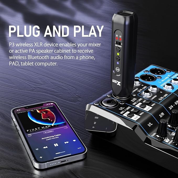 Xvive P3 Wireless XLR Bluetooth Receiver, Bluetooth Adapter for Speakers, Audio Mixer, PA Systems, DJ Systems,Rechargeable