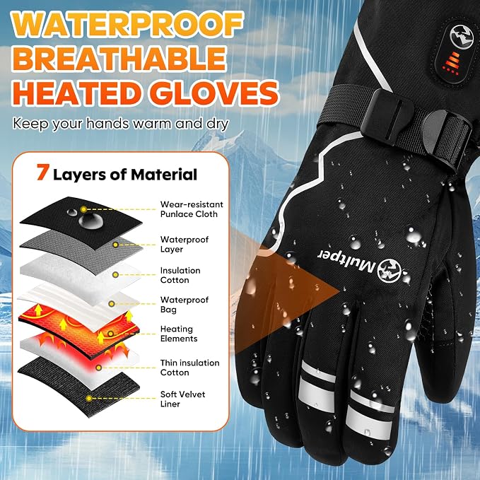 Heated Gloves for Men Women, 7.4V Rechargeable Hand Warmer Gloves with Touchscreen, Waterproof Non-Slip Electric Heated Glove for Winter Outdoor Work Motorcycling Skiing Hiking Fishing Arthritis Hands