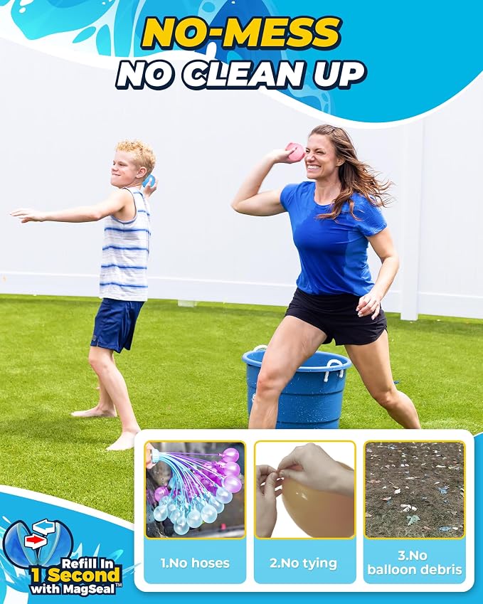 Reusable Water Balloons 18Pcs - Quick Fill Water Balls Toys For Toddler Age 4-8 - Refillable Magnetic Self-Sealing Water Splash Bomb For Summer Party Pool Outdoor Beach Toys for kids Age 8-12