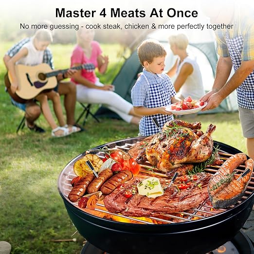 Newise 4 Probes Wireless Meat Thermometer, Bluetooth Digital Food Thermometer for BBQ, Grill, Oven, Smoker, Long Range and Rechargeable Base with Real-time Alerts