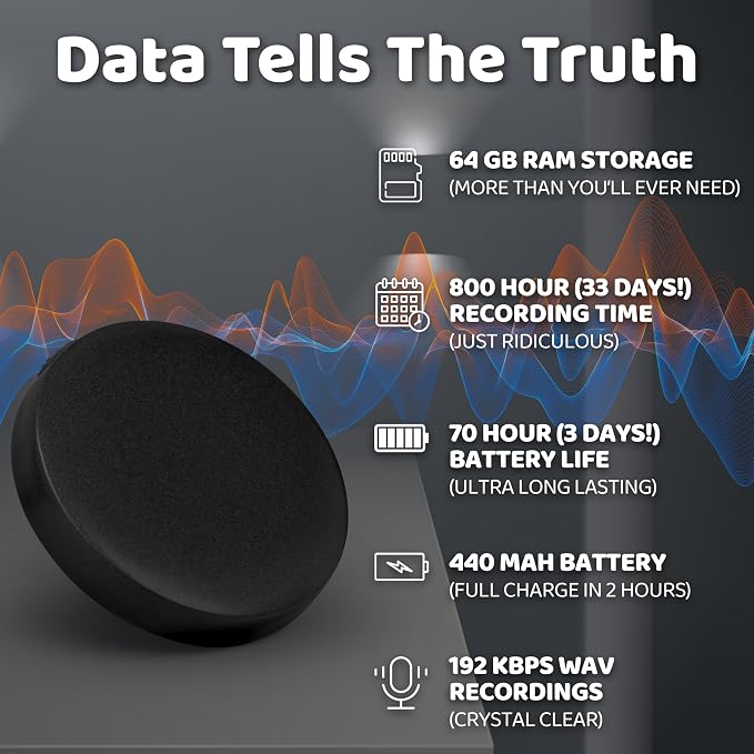 64GB American-Designed Voice Recorder with 33 Days of Storage, 3 Days Battery Life, (192 Kbps) Audio Quality, Clear Instructions in English Sound Recorder Audio Recording Device MP3 Player