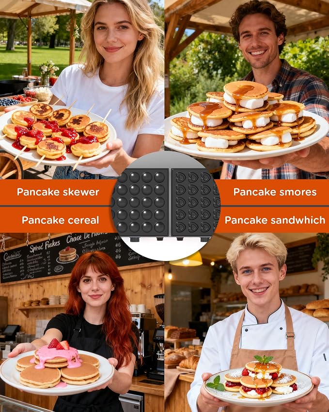 110V Mini Pancake Maker, 50PCS Commercial Dutch Pancake Griddle w/Non-Stick Coating, Pancakes Maker Machine With 2 Thermostats & 2 Timers, Suitable for Home Kitchens, Restaurants, Snack Bar