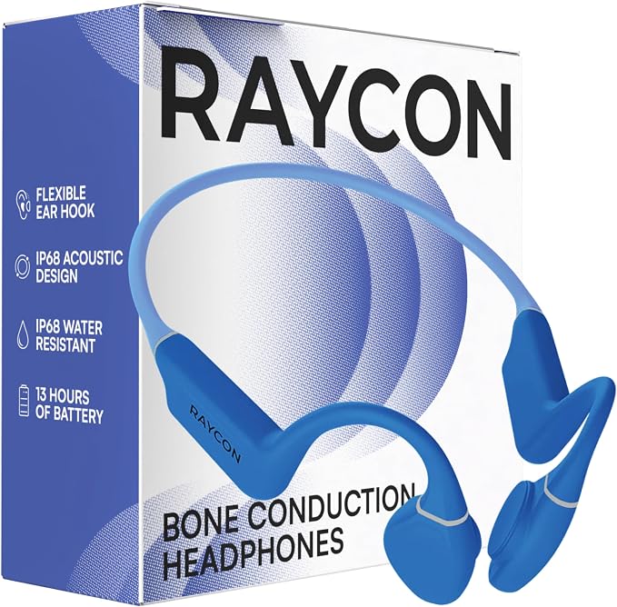Raycon Bone Conduction Headphones Bluetooth - Open Ear Running Headphones, Sweat & Water-Resistant Earbuds with Mic for Sports & Workouts, 13hr Playtime (Blue)