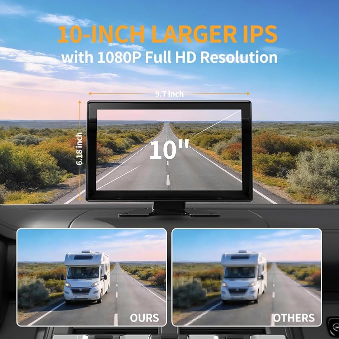 Fookoo AHD 1080P Wired 4 Backup Camera System, 10.1" Touchscreen Monitor Blind Spot Detection Vibration-Proof 10G Cameras for Tractor Trailer Excavator Skid Steer Harvester RV DVR MP3 MP5 Waterproof