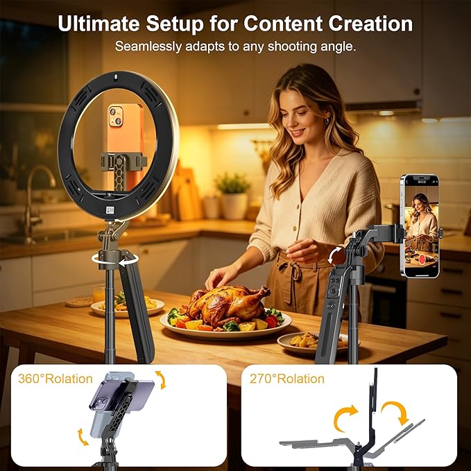 10" Ring Light with 71" Phone Tripod Stand Auto Face Tracking, Vlogging Kit for iPhone Tripod with Remote, Dimmable LED Circle Round Light for TikTok/Makeup/YouTube/Live Steaming