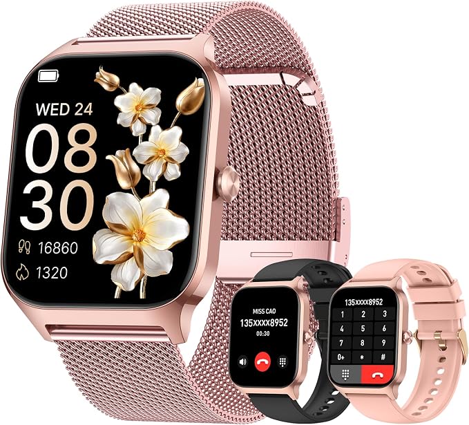 Smart Watch for Women Fitness Tracker: Rose Gold Bluetooth Make Answer Call Digital Mens Watches Waterproof Run Smartwatch Android Phone iPhone Samsung Compatible Sleep Heart Rate Monitor Pedometer