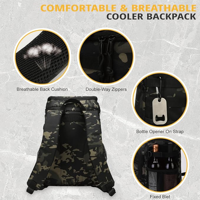 25L Backpack Cooler Keep All Drink Cold for Long Periods of Time Cooler Backpack Insulated Waterproof Portable High Durability Small Cooler Backpack with Compartment for Hiking Camping Beach