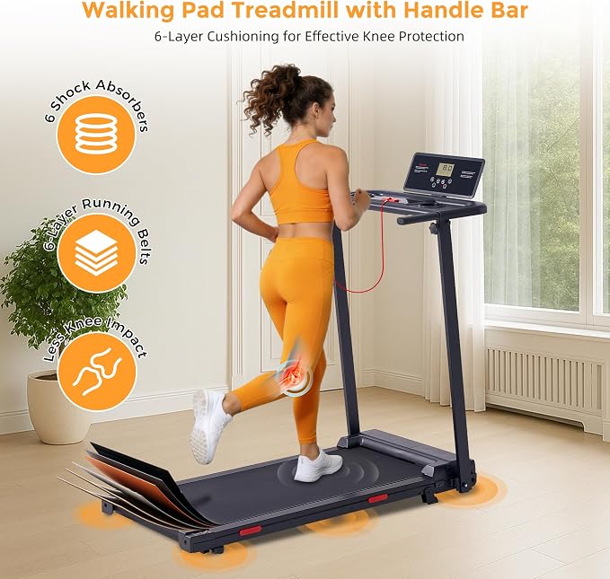 Walking Pad Treadmill with Incline and Handle Bar, 3.0HP Electric Under Desk Treadmill for Home Small Space, 0.6-7.6MPH Portable Mini Exercise Treadmills, 350LBS Capacity