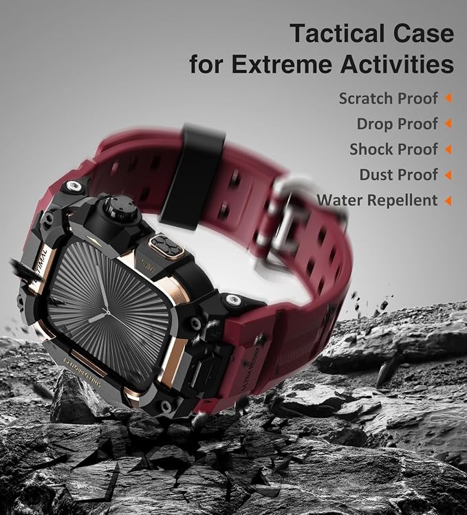 ULTIMAL Rugged Case with Band for Apple Watch 46mm,Compatible with Apple Watch Series 11/10, Military Grade Shockproof Bumper Cover for iWatch Tactical Band Men (46mm,Red)