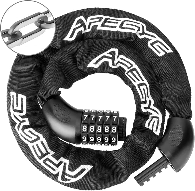 APECYC Bike Lock Heavy Duty Anti Theft, 3/4/5/6FT Bike Chain Lock with 5 Digit Resettable Combination, Bicycle Lock for E Bike, Scooter & Motorcycle, Cut Resistant Security Chain with Protective Cover