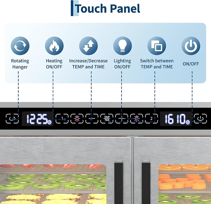 Dual-zone Food Dehydrator, 6x2 Stainless Steel Trays, 85-170°F Temperature | 520W Jerky Dehydrator with Independent Zone Control, 6.3 ft² Drying Space, 24H Timer, for Meat, Fruit, Veggies, Dog Snacks