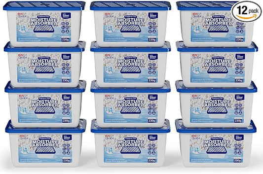 W&E Choice Moisture Absorbers, Portable Humidity Absorber Boxes for Your Bathroom, Closet & Car, Dehumidifier with Fragrance Free, 12 Pack