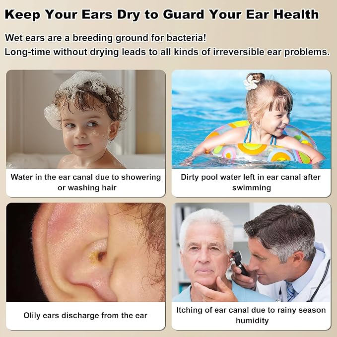 Ear Dryer and Ear Cleaner Camera, 1000P HD Otoscope, Ear Water Remover, Gentle Warm Air with Red Light Care, Ear Drying Device for Adult and Kids Swimming, Showering, Water Sports Earwax Removal