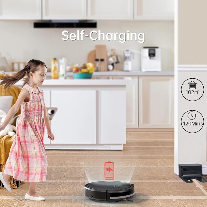 Robot Vacuum Cleaner, 2900Pa Suction Tangle-Free Robotic Vacuums, 120Mins Max, Slim, Infrared Anti-Collision Auto Recharge Robotic Vac, Quiet Remote Control for Hardwood Tile, Ideal for Pet Hair Dust