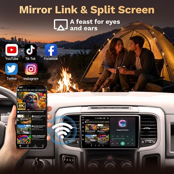 4GB RAM+64GB ROM Car Radio for Dodge Ram 1500 2500 2013-2018: 9-Inch 1280 * 800 IPS Touchscreen Upgrade Stereo with Wireless Carplay Android Auto 1080P Backup Camera Bluetooth 5.4 GPS 5G WiFi SWC FM