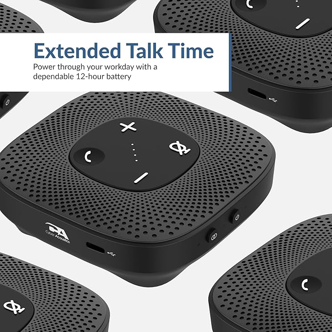 Cyber Acoustics Conference Speakerphone (SP-2000) - USB and Bluetooth, Advanced DSP with 360 Degree Noise Cancelling Microphone with 3m Range, 66 Ft BT Wireless Range