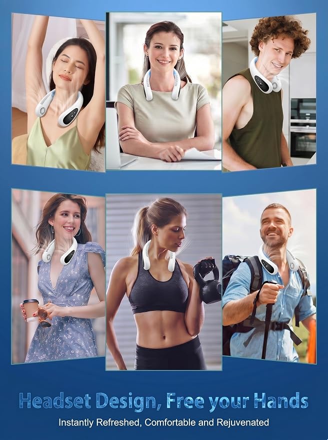 Neck Air Conditioner, Portable Neck Fan with Cooling Plate 360°Cooling Airflow, 5000mah Rechargeable USB Fan Hands Free Bladeless Wearable Foldable Mini Fan for Men Women Home Office Outdoor