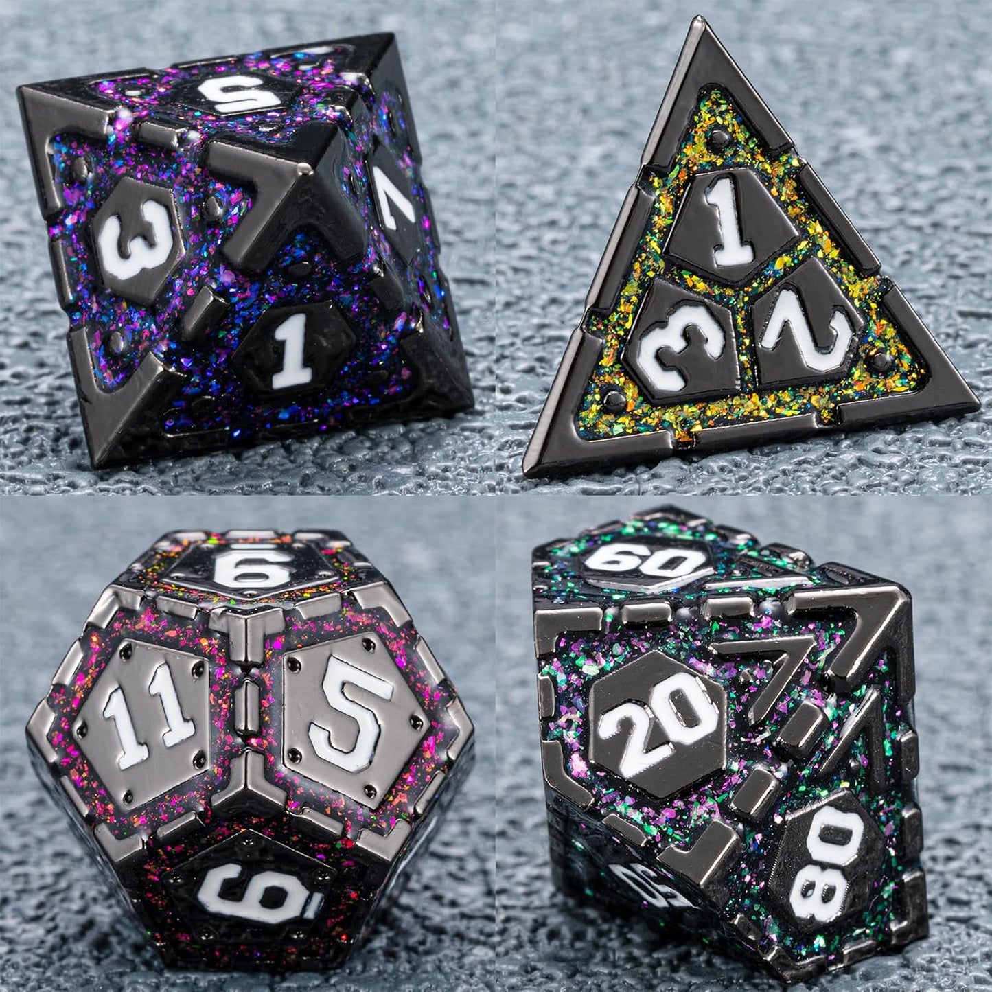 DND Metal Dice Set, Polyhedral Dice Set for RPG D&D Dice with Cracks Dungeons and Dragons Dice Set for RPG TTRPG D&D Die with Gift Case(Black Nickel 7 Colors)