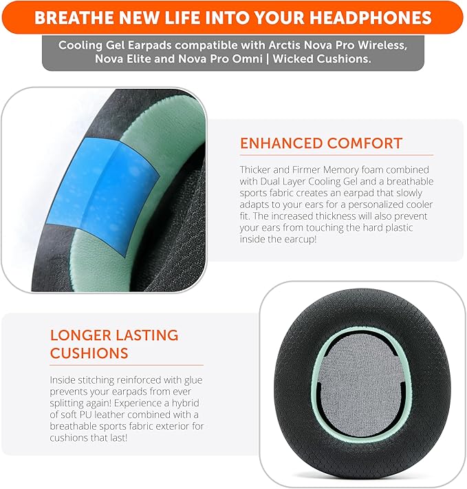WC Freeze Nova Pro Wireless - Cooling Gel Earpads for Arctis Nova Pro Wireless, Nova Elite & Nova Pro Omni (Doesn’t Fit Other Models), by Wicked Cushions, Extra Thick & Comfortable | Mint