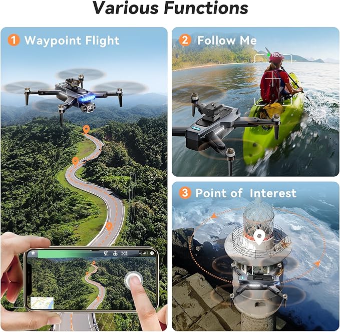 Drones with Camera for Adults 4K, GPS Follow Me Drone That Follows You, Under 249g Foldable Mini Drone with Brushless Motor, Obstacle Alert, 3 Batteries 54 Mins Flight - HYTOBP P17(Age 14+,Black)