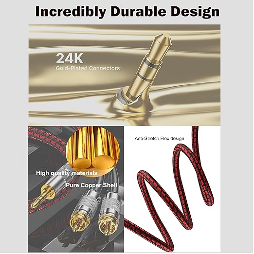 RCA to 3.5mm Cable 3.2FT, Aux to RCA Headphone Male to Male Jack Adapter Audiophile Braided Gold Plated Audio Y Cord for Smartphones,Tablets,Speakers,MP3,HDTV and More