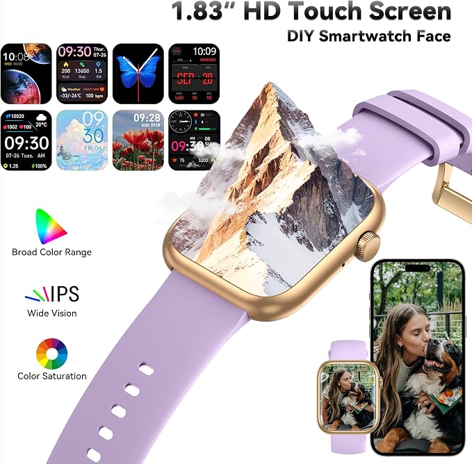 Smart Watch for Men Women(Answer/Make Call), 1.83" Fitness Watch with Heart Rate/Blood Pressure/Blood Oxygen, Pedometer, Sleep Tracker,120+ Sport Modes, IP68 Waterproof Fitness Tracker for Android iOS